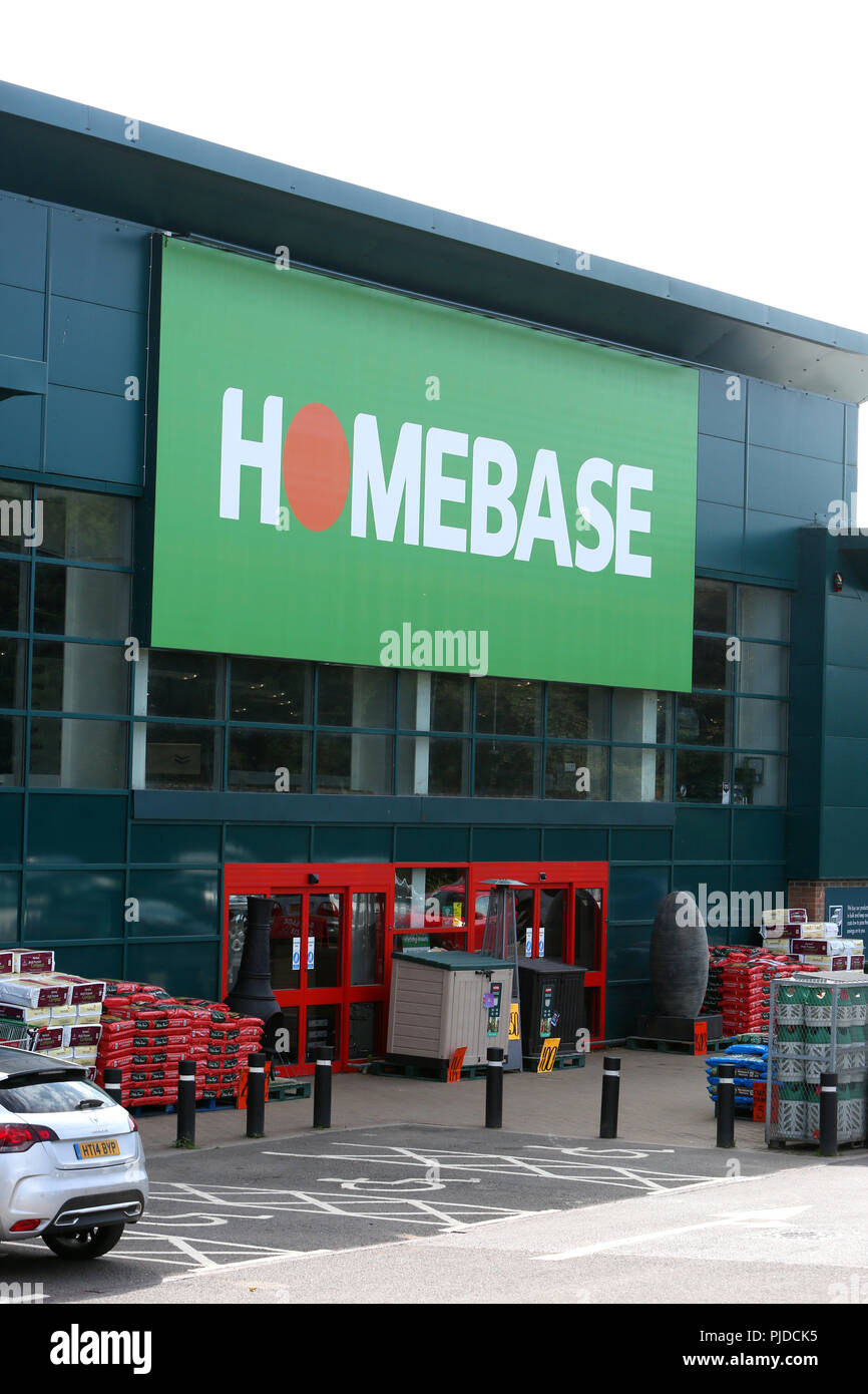 Homebase DIY Store in Chichester, West Sussex, UK. This site was a Homebase, then a Bunnings, now it's a Homebase again. Stock Photo