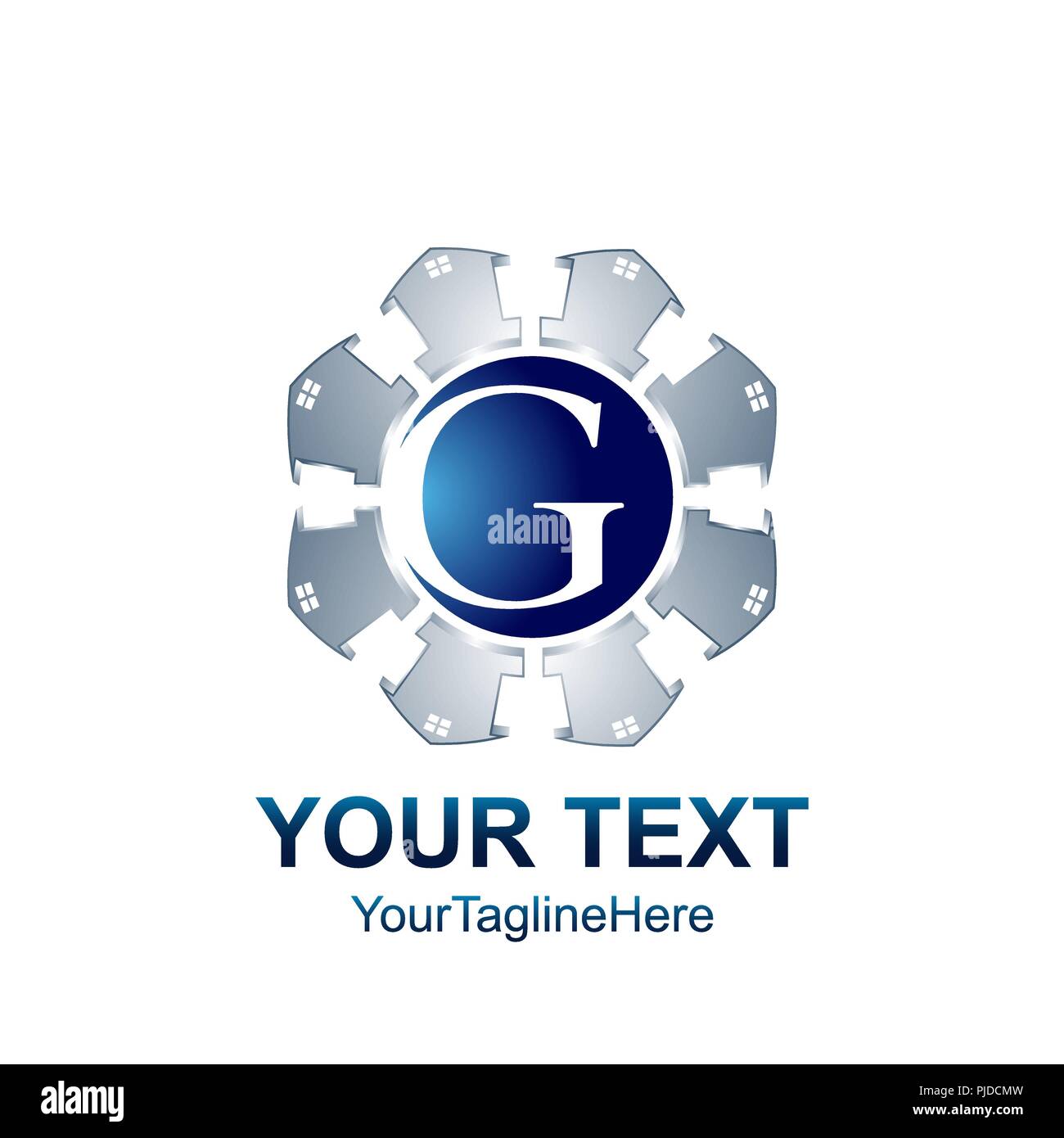 Initial letter G logo template colored blue grey circle home design for ...