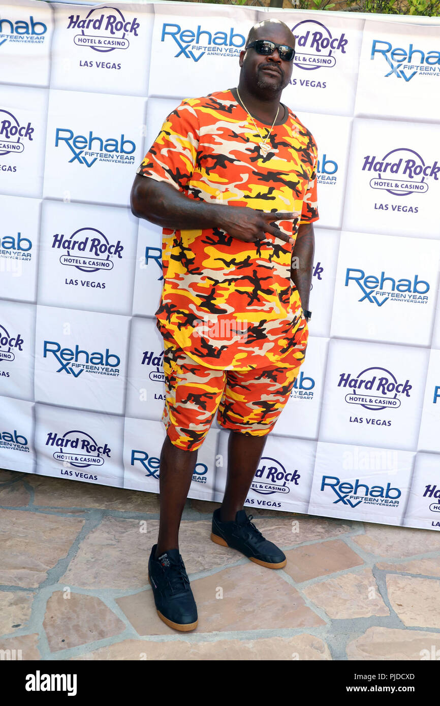 Former professional basketball player Shaquille O'Neal, aka DJ Diesel, returns to host the Rehab Beach Club at the Hard Rock Hotel & Casino in Las Vegas, Nevada.  Featuring: Shaquille O'Neal Where: Las Vegas, Nevada, United States When: 05 Aug 2018 Credit: DJDM/WENN.com Stock Photo