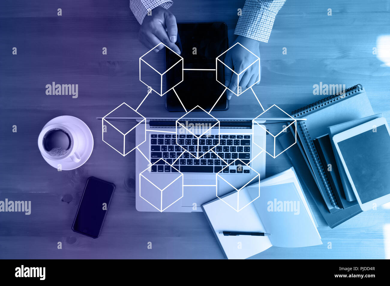 Blockchain technology financial cryptocurrency such as bitcoin Stock Photo