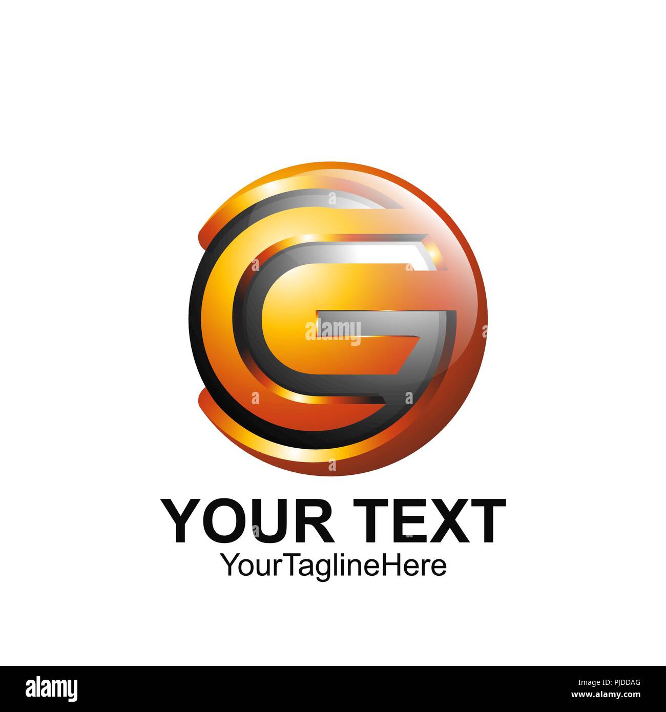 Initial letter G logo template colored orange circle sphere design for ...