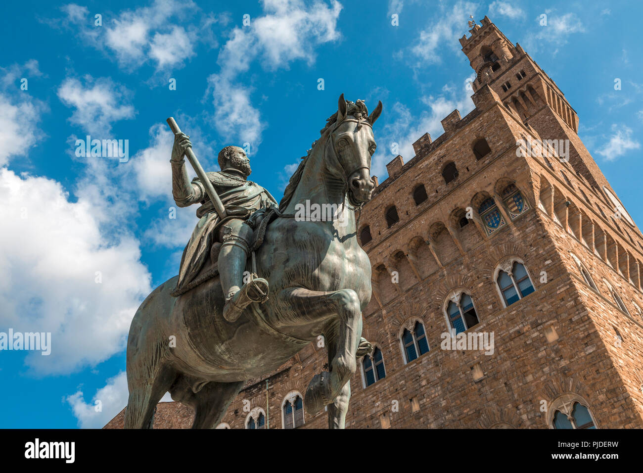 View of the 14th-century Palazzo Vecchio with its crenellated tower Stock Photo