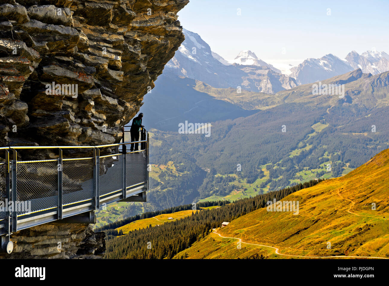 Exposed mountain trail above the abyss, First Cliff Walk by Tissot, Grindelwald, Berness Oberland, Switzerland Stock Photo