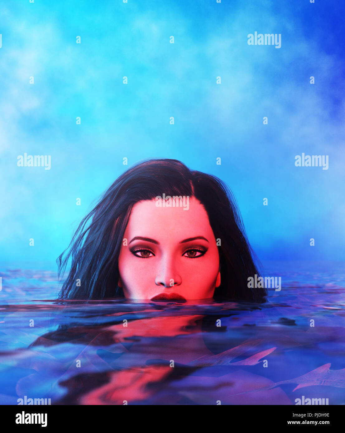Woman in the water,3d Mixed media for book illustration or book cover ...