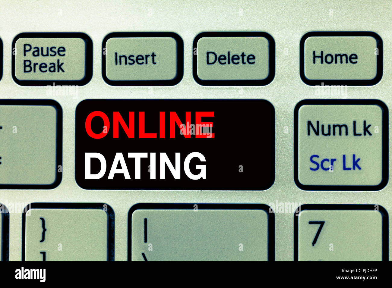 Conceptual hand writing showing Online Dating. Business photo text Searching Matching Relationships eDating Video Chatting. Stock Photo