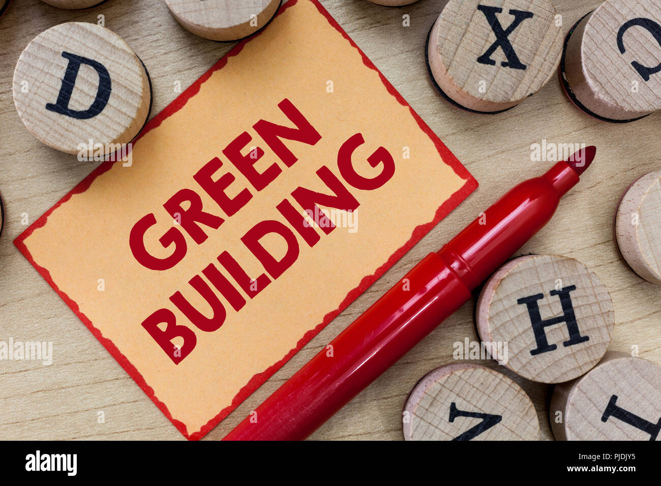 Text sign showing Green Building. Conceptual photo A structure that is ...
