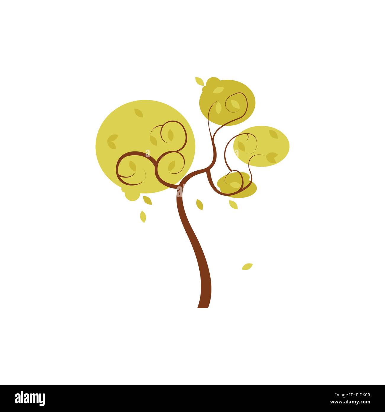 Abstract Round Falling Leaves Green Autumn Tree Vector Art Illustration ...