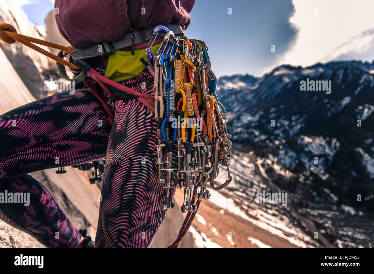 Rock climbing, Cardinal Pinnacle, California, USA Stock Photo