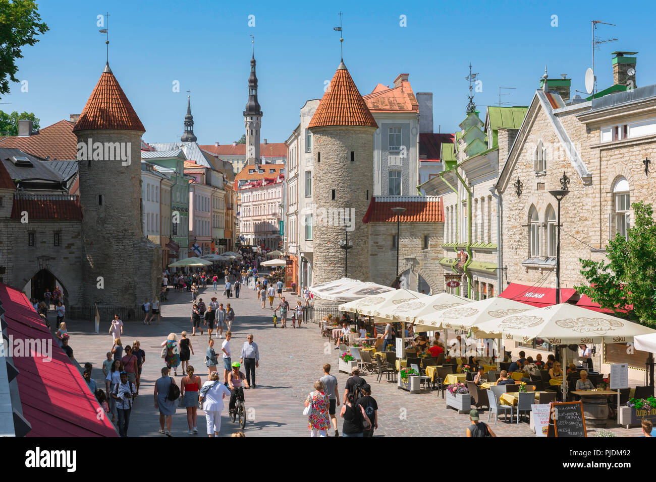 Tallinn summer city, view of the scenic Viru Gate in Tallinn - the eastern entrance to the central medieval Old Town quarter of the city, Estonia. Stock Photo