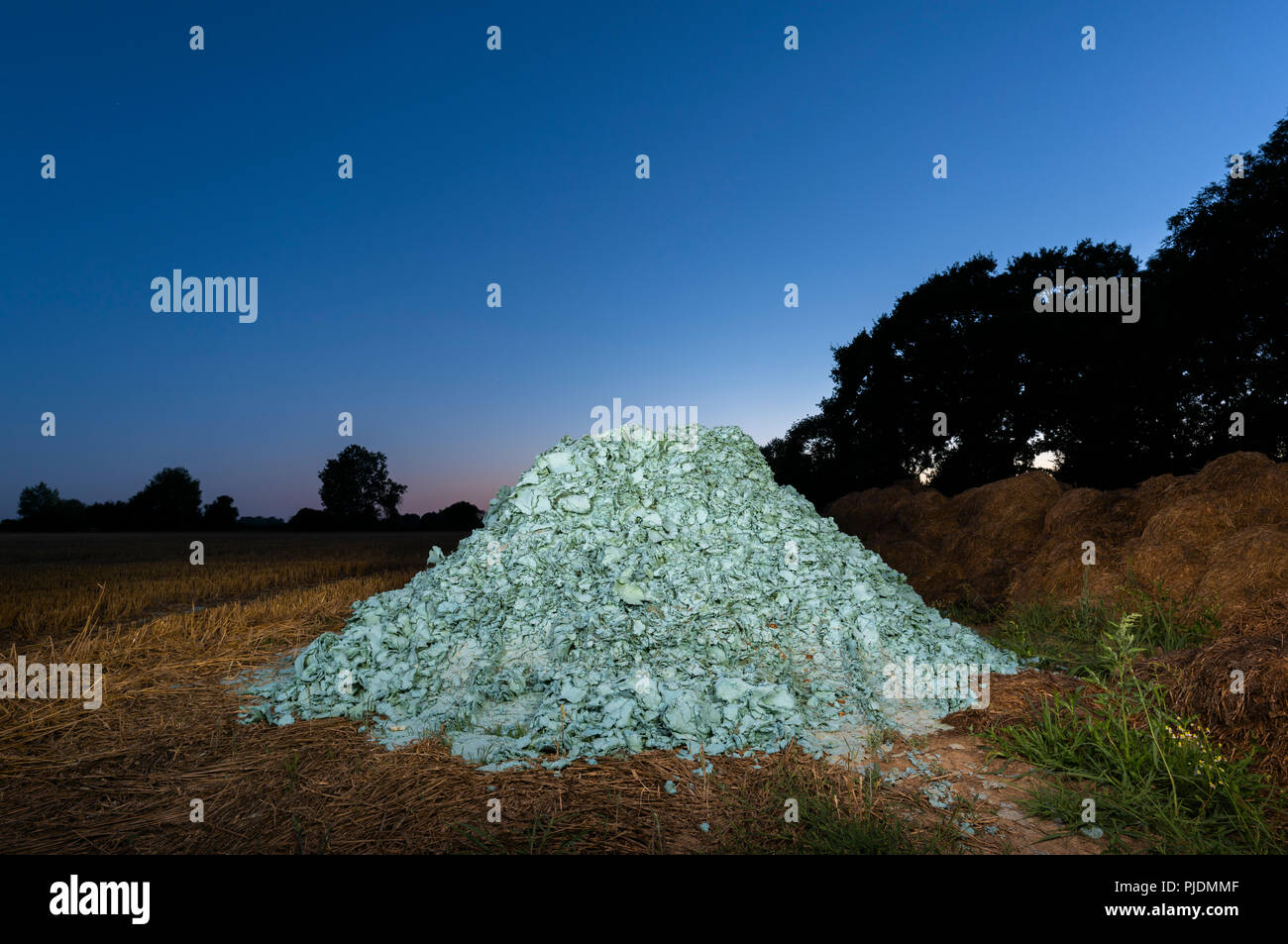 Paper-maché used to screen piles of manure Stock Photo