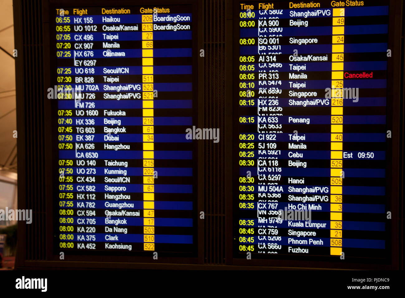 departure board terminal 1 hong kong international airport chek lap kok hong kong china Stock Photo