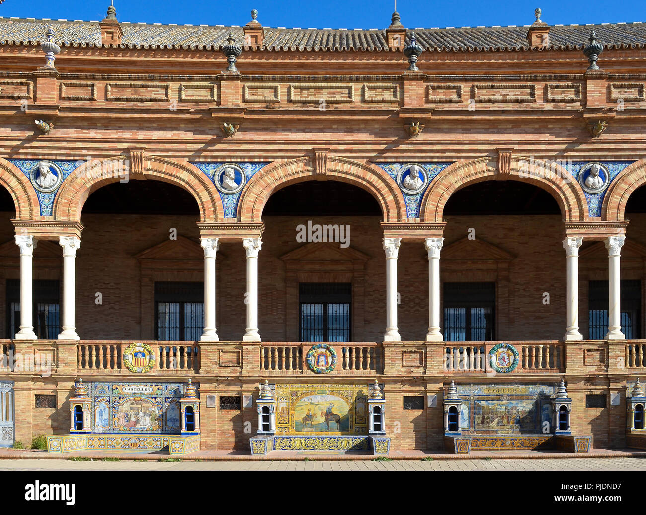 Front facade detail at Plaza de Espana, Seville, Spain Stock Photo