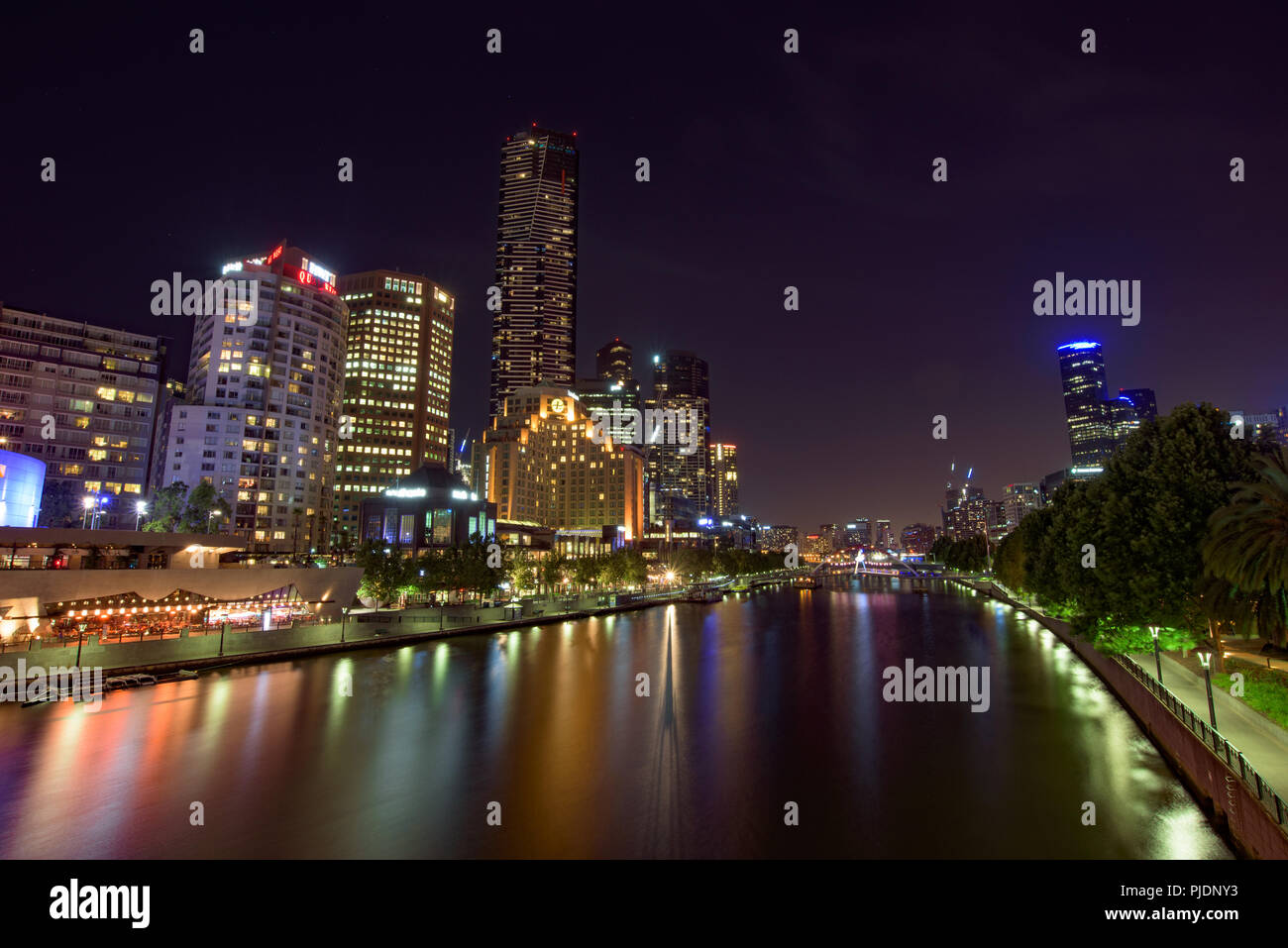 View of Melbourne city skyline at night, Australia Stock Photo