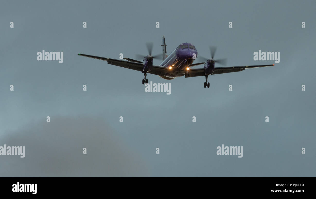 Flybe is a low-cost airline and the largest independent regional airline in Europe, based in Exeter, operating more UK domestic flights than any other Stock Photo