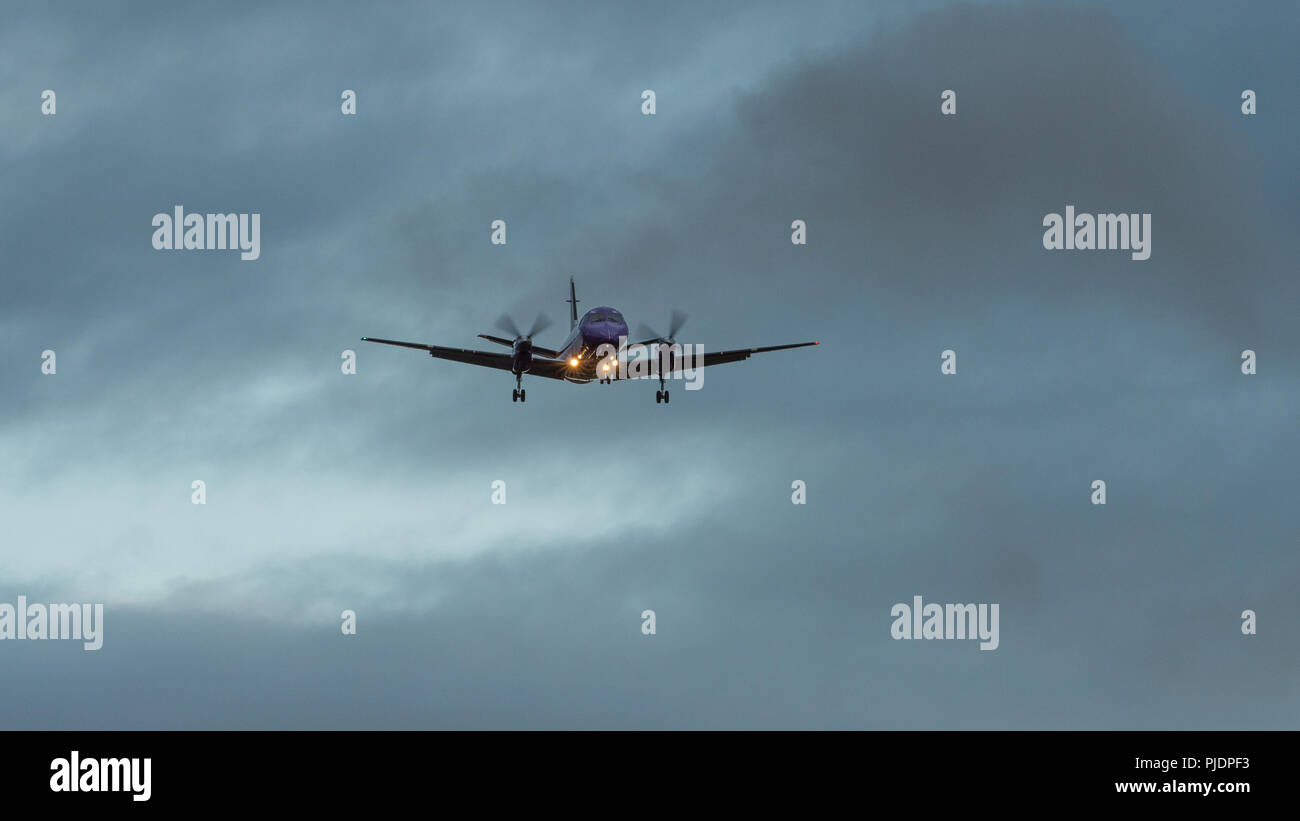 Flybe is a low-cost airline and the largest independent regional airline in Europe, based in Exeter, operating more UK domestic flights than any other Stock Photo
