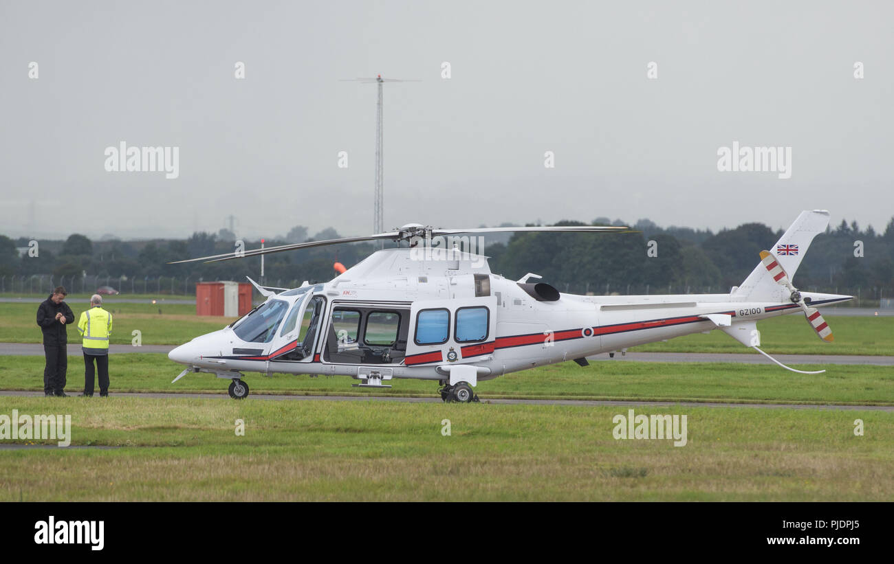 Chopper seen at the private bizjet area of Glasgow International Airport, Renfrewshire, Scotland. Stock Photo