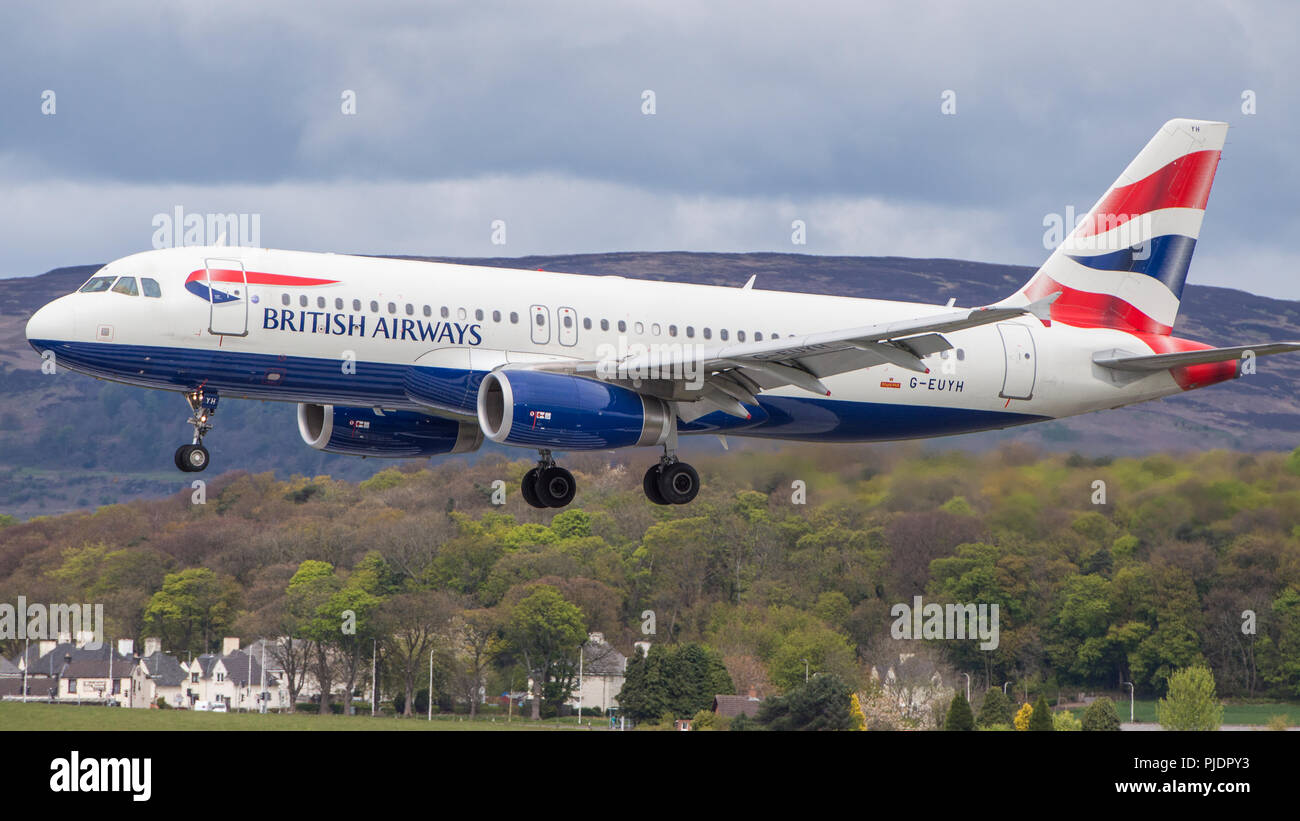 British Airways shuttle from London seen arriving at Glasgow International Airport, Renfrewshire, Scotland. Stock Photo