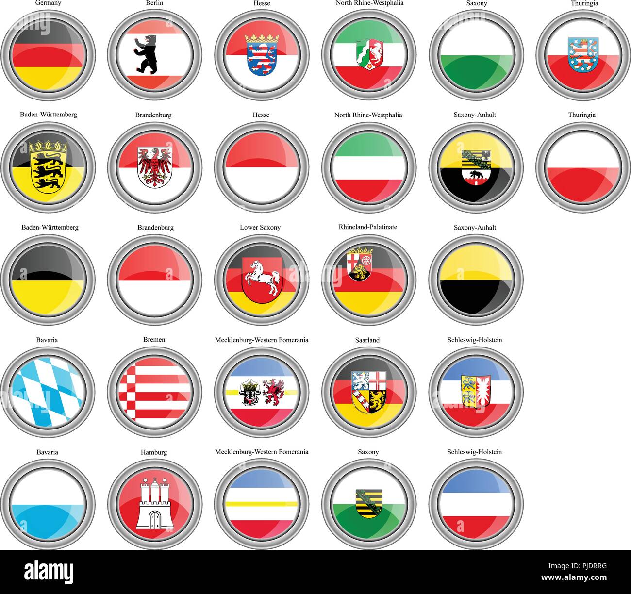 Set of icons. States of Germany flags. Stock Vector