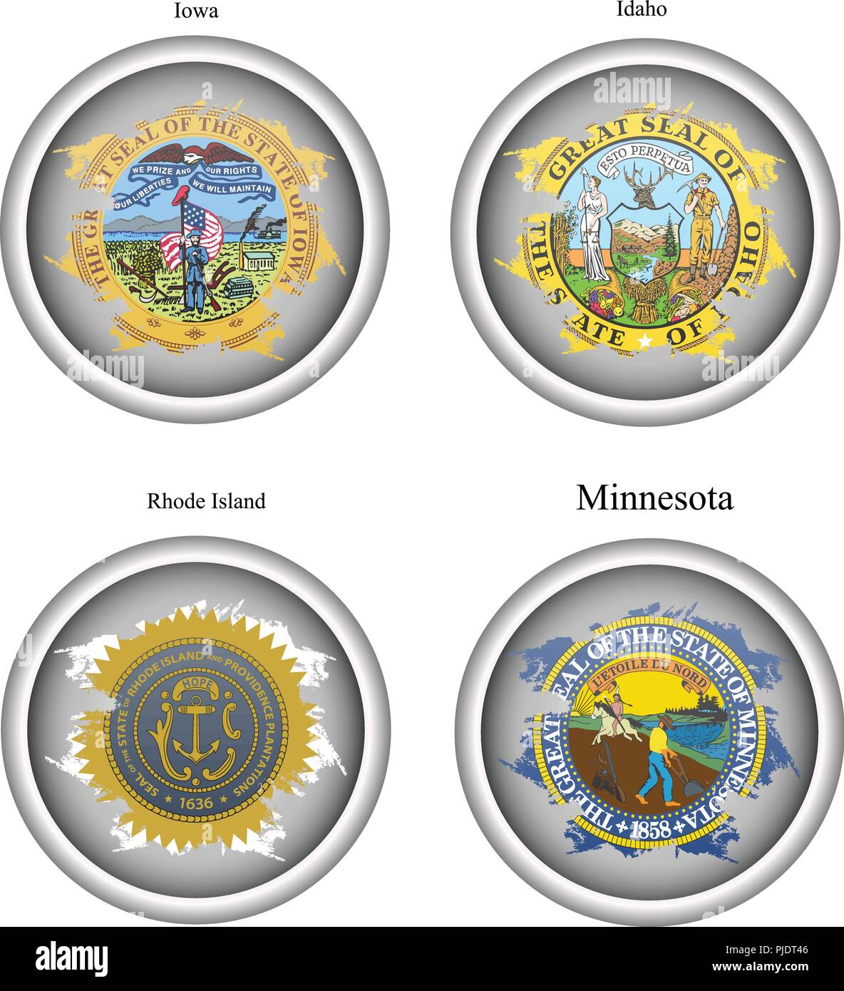 Set of icons. States of USA seals. Vector. 3D. Stock Vector