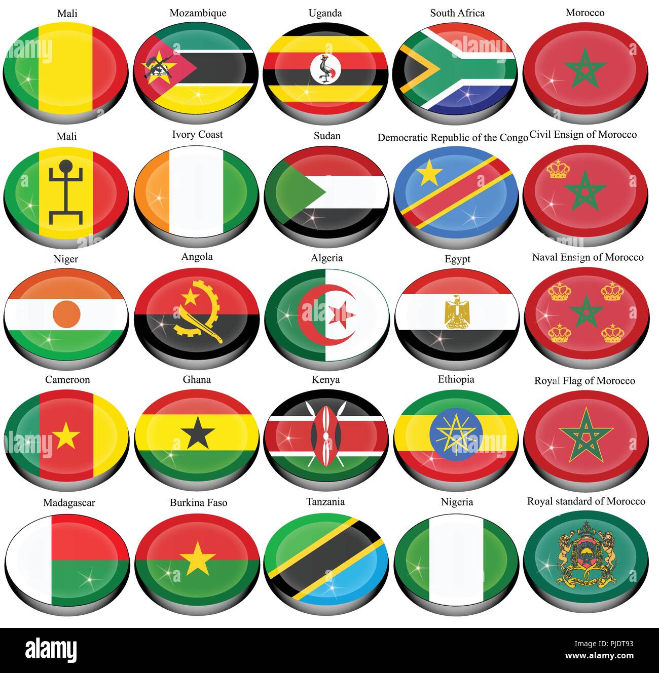 Set of icons. Flags of the Africa. Stock Vector
