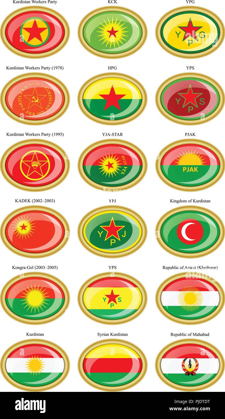 Set of icons. Flags of the Kurdistan. Stock Vector