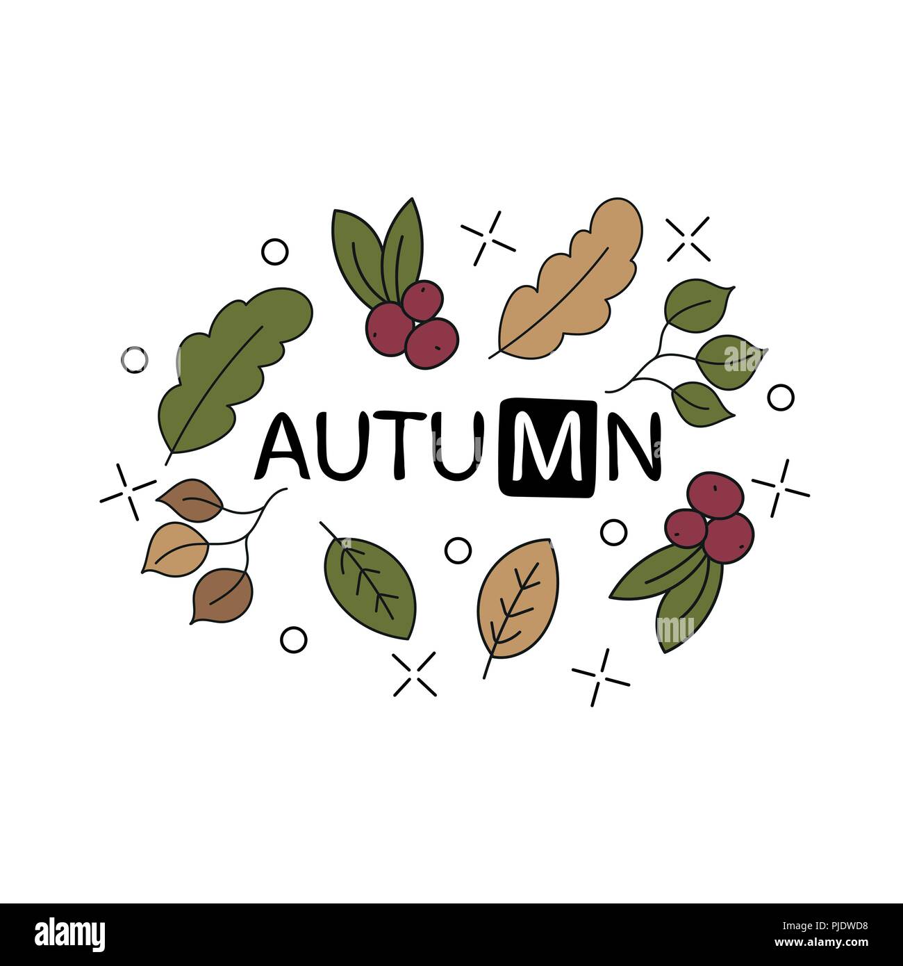 vector hand lettering text about autumn with doodle leaves Stock Vector ...