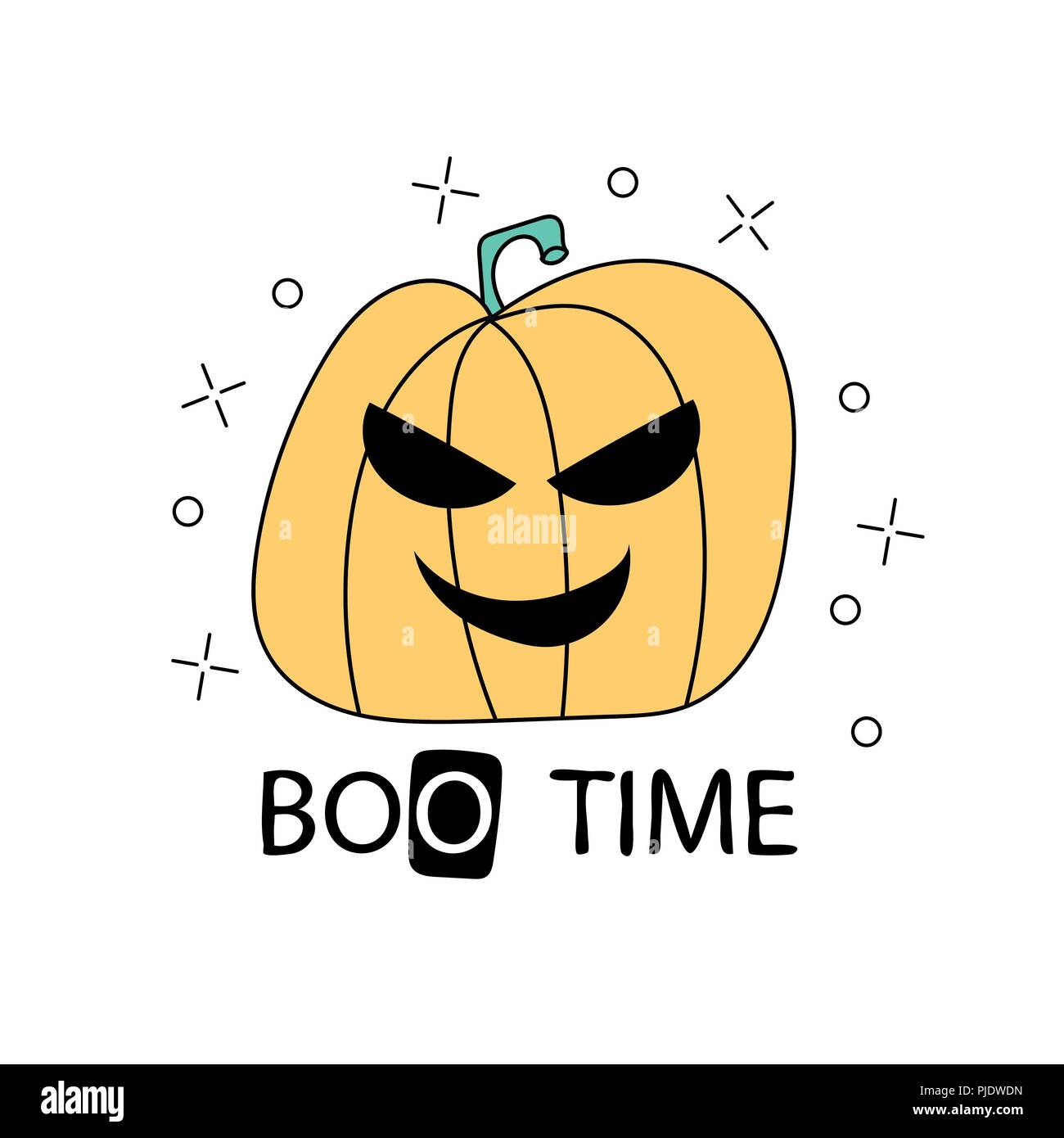 Halloween Boo Time illustration with scary pumpkin character with eyes Stock Vector