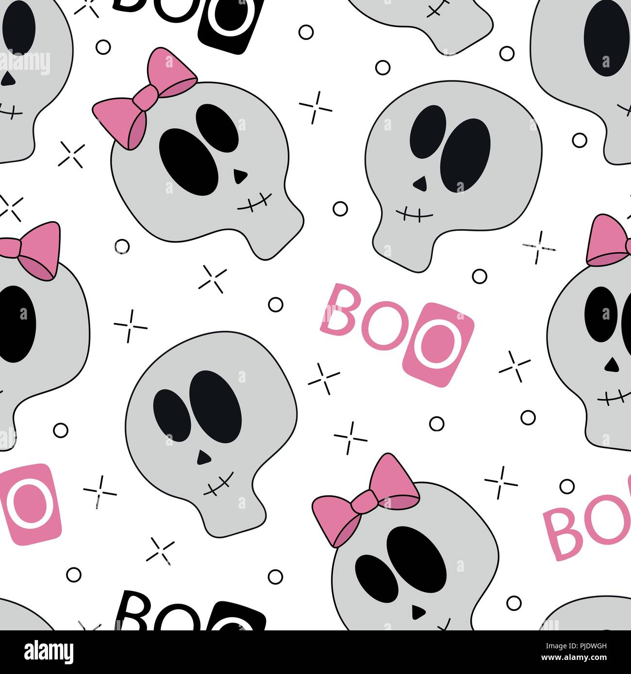 Seamless Halloween White Funny cartoon Skulls - Background Vector Pattern Stock Vector
