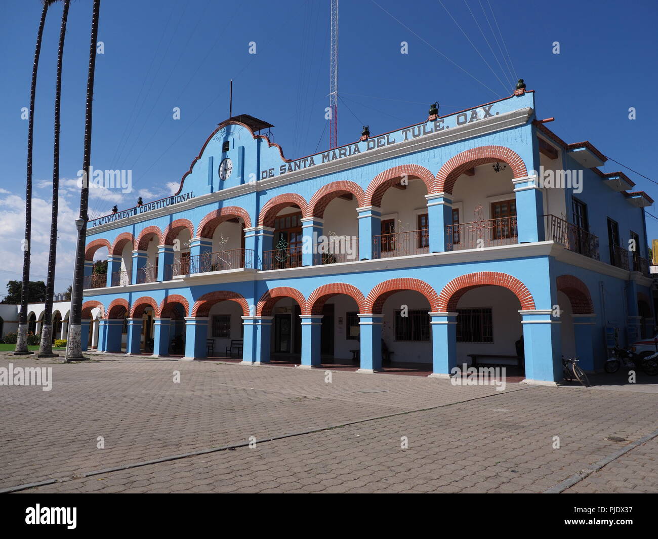 SANTA MARIA del TULE, NORTH AMERICA MEXICO on FEBRUARY 2018: Elevation and side of town hall on main market square in mexican city center at Oaxaca st Stock Photo