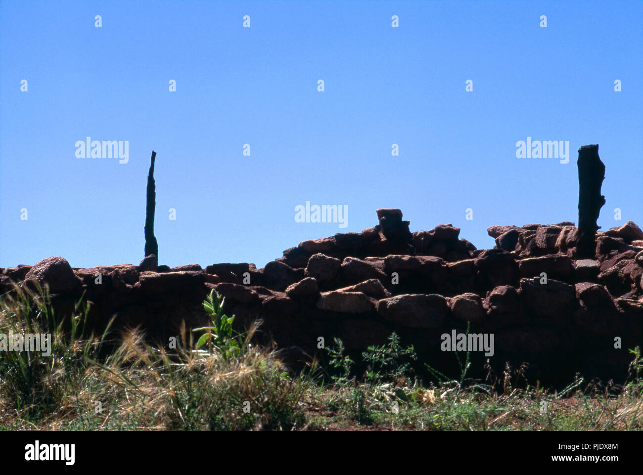 Charred ruins of Pecos Pueblo, seat of the Pueblo Revolt, New Mexico. Photograph Stock Photo