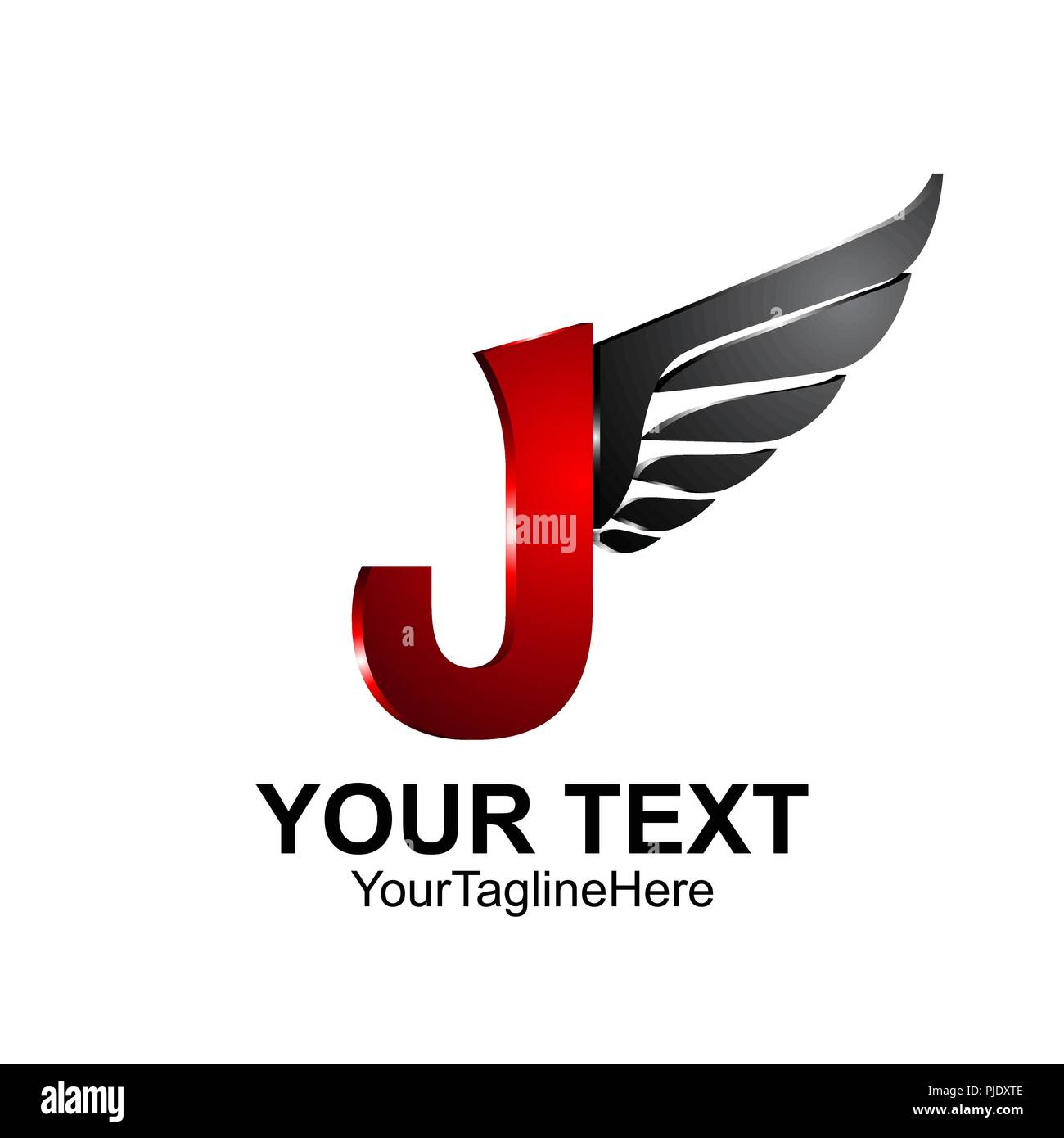 Initial letter J logo template colored black red wing design for business and company identity Stock Vector