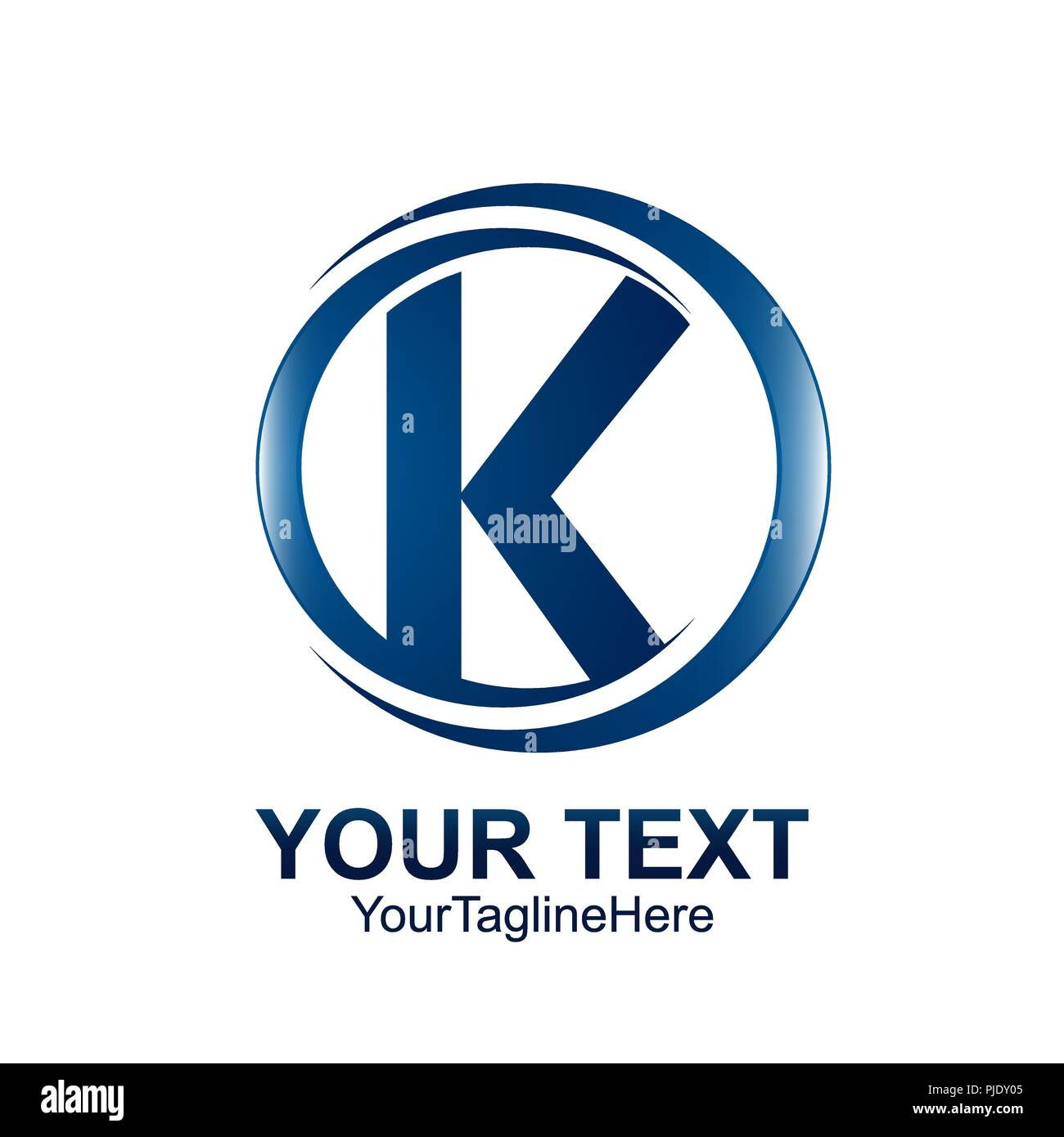 Initial letter K logo template colored blue circle wave swoosh design ...