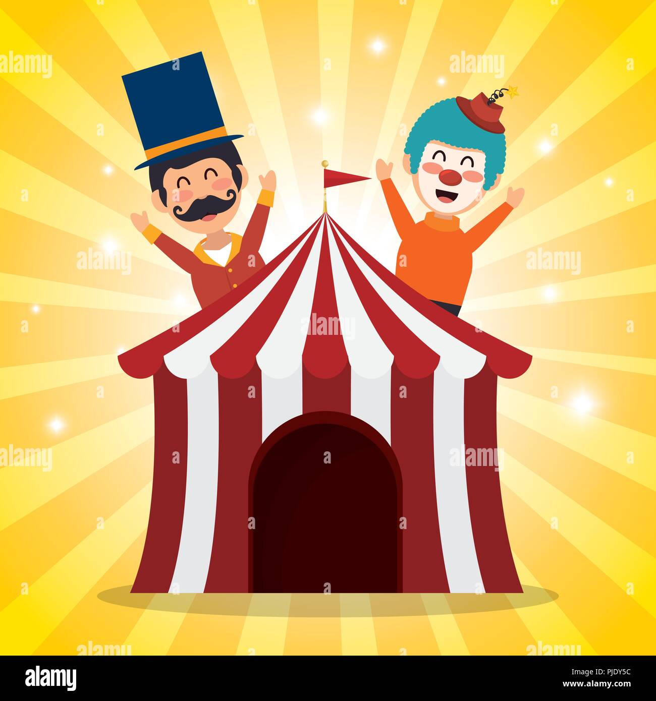 tent circus with clown and presenter Stock Vector