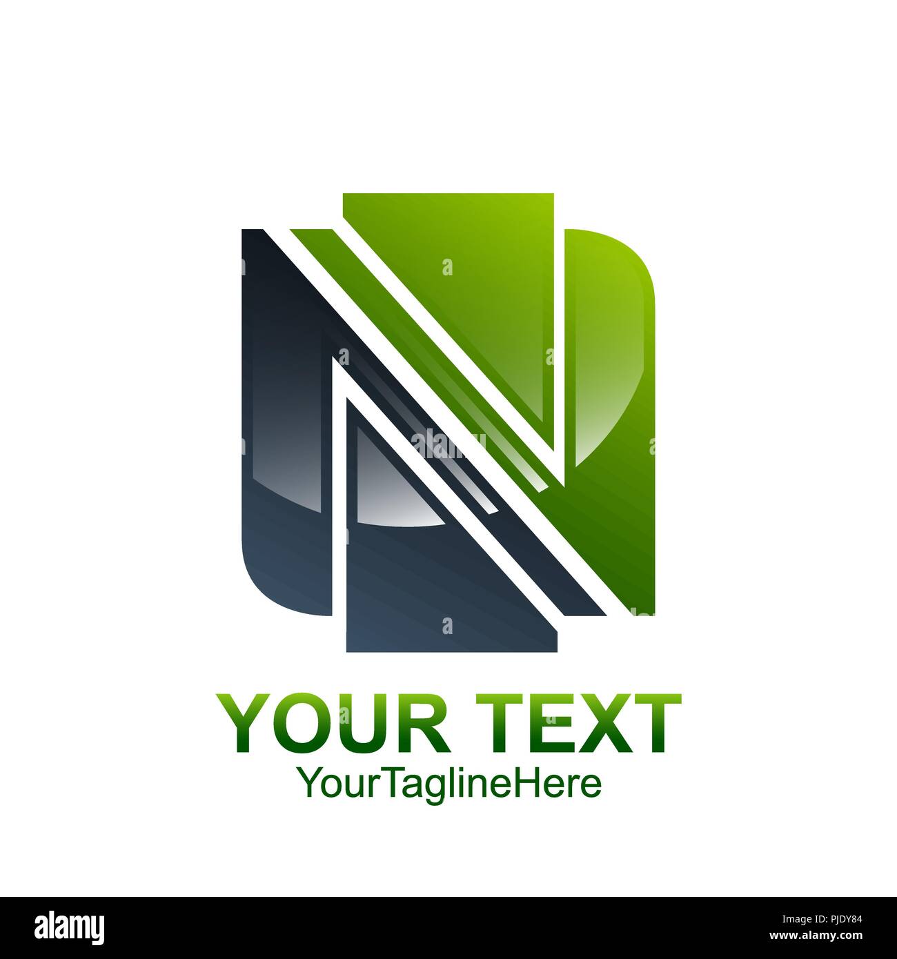 Initial letter N logo template colored dark grey green square design ...