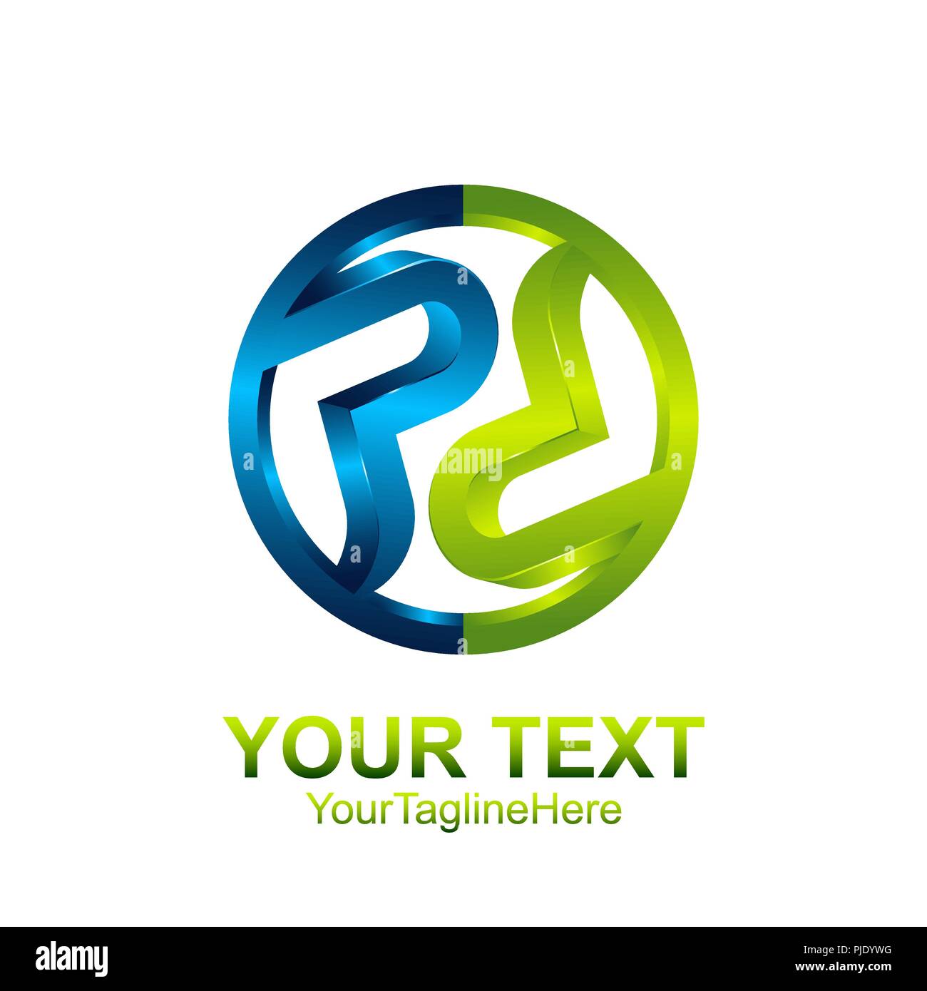 Initial letter PD logo template colored blue green circle design for business and company identity Stock Vector
