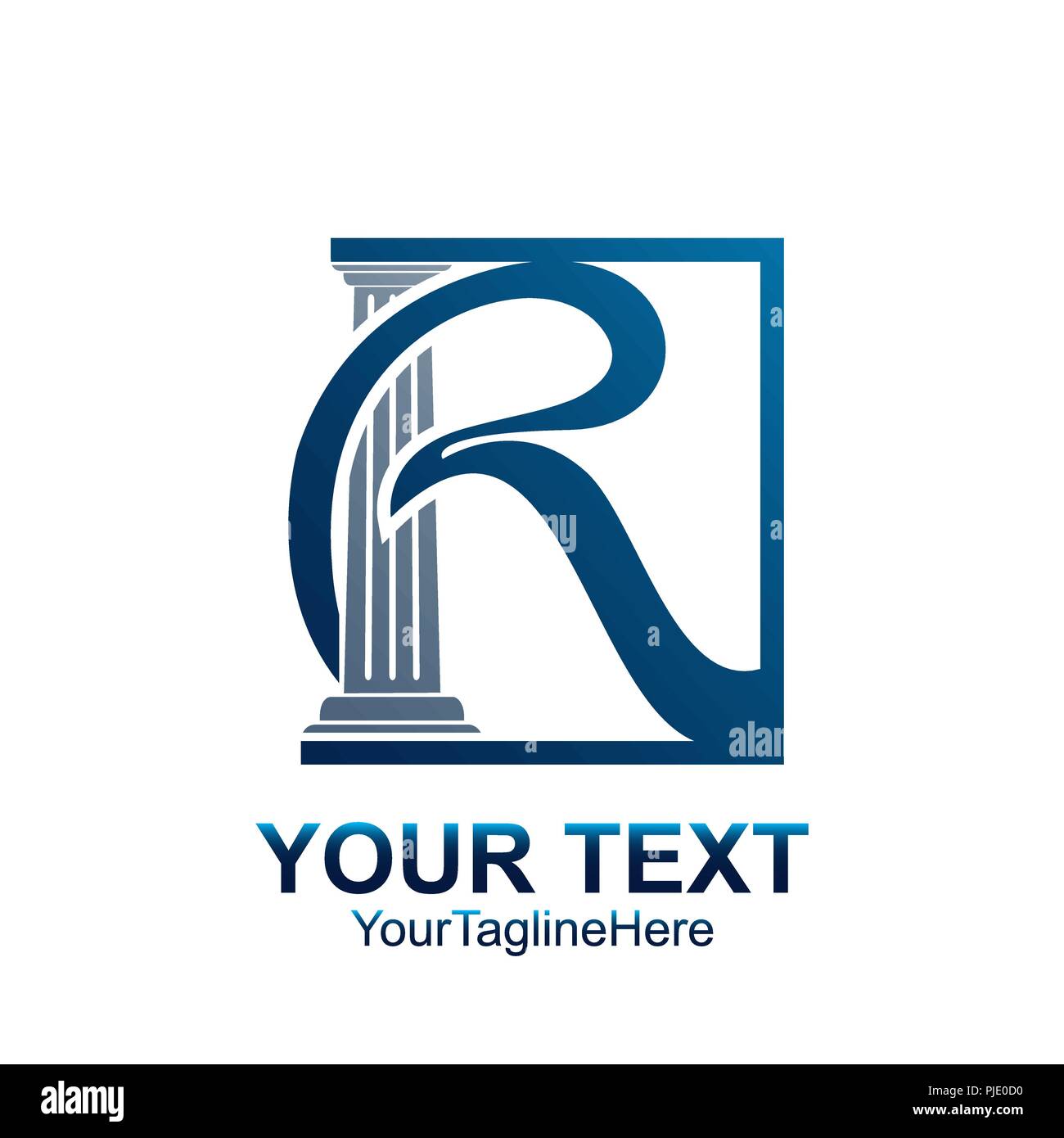 Initial letter R logo template colored blue silver square design for ...