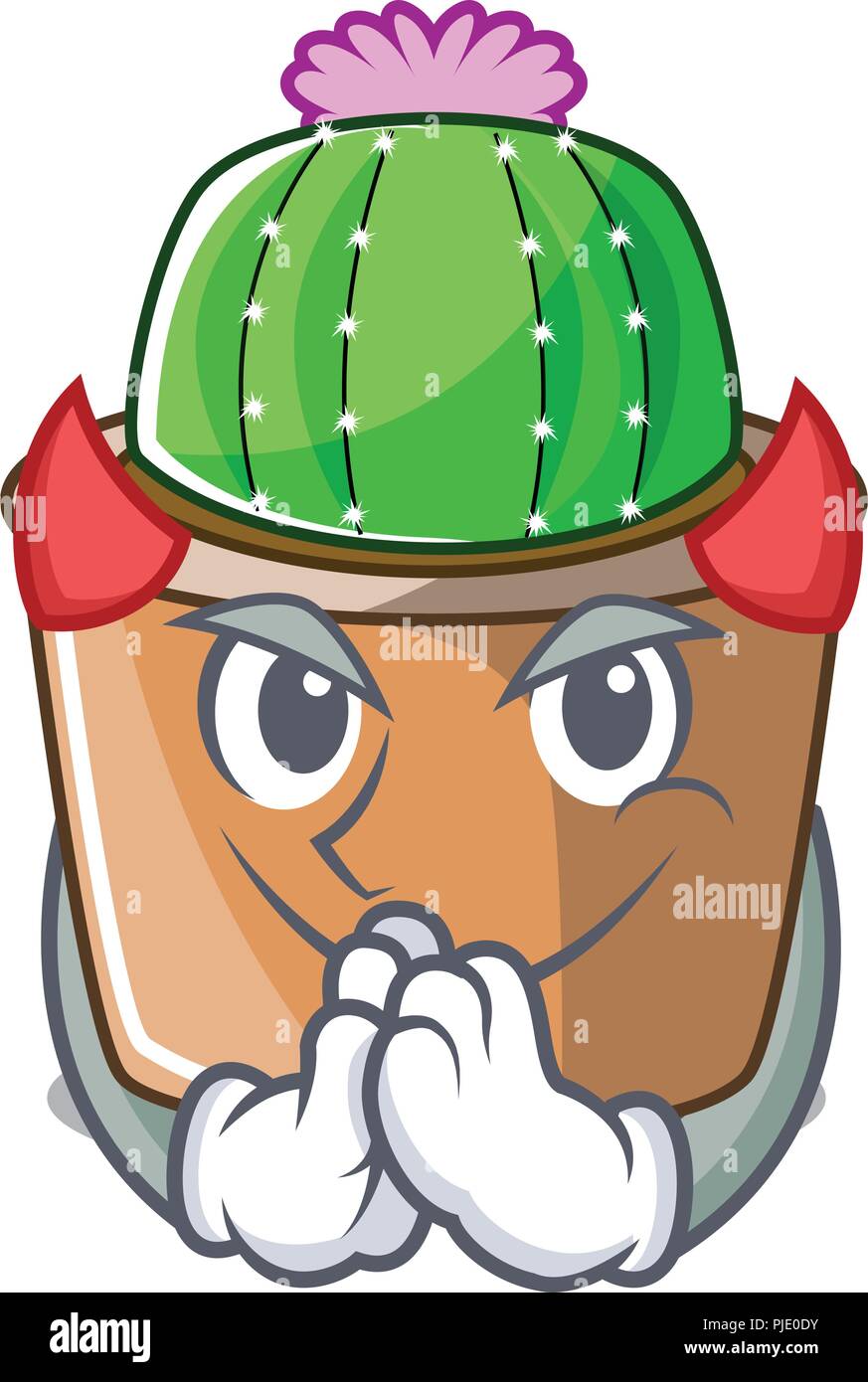 Devil cartoon star cactus in flower pot Stock Vector