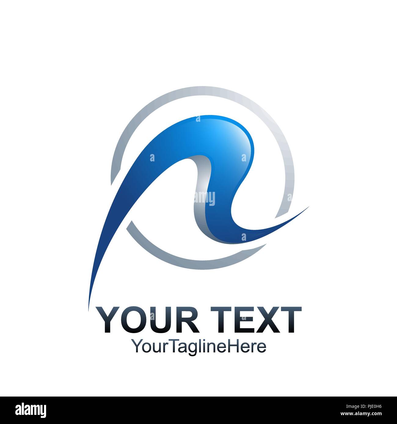 Initial letter R logo template colored blue circle swoosh design for ...