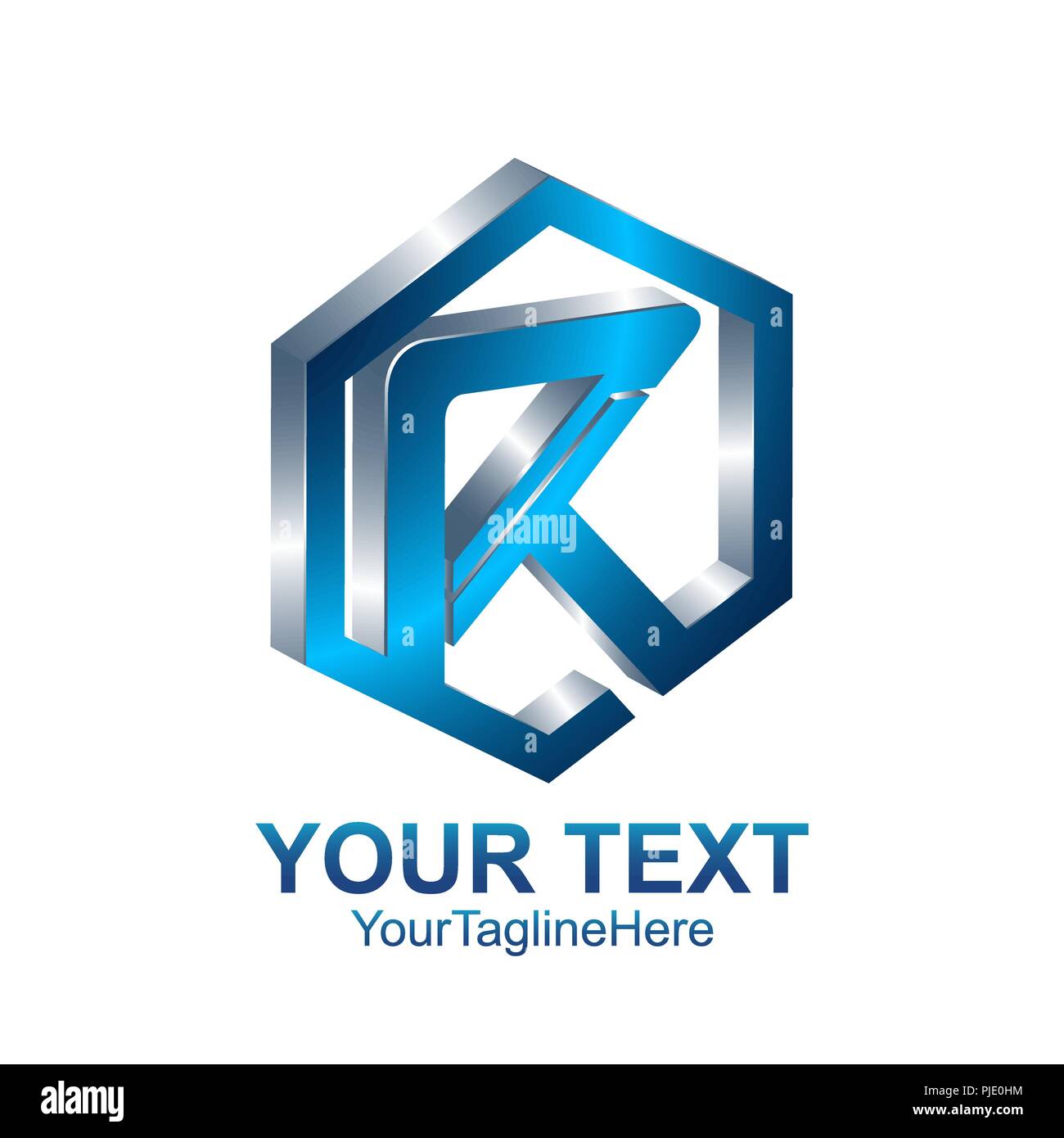 Initial letter R logo template colored blue hexagon design for business ...
