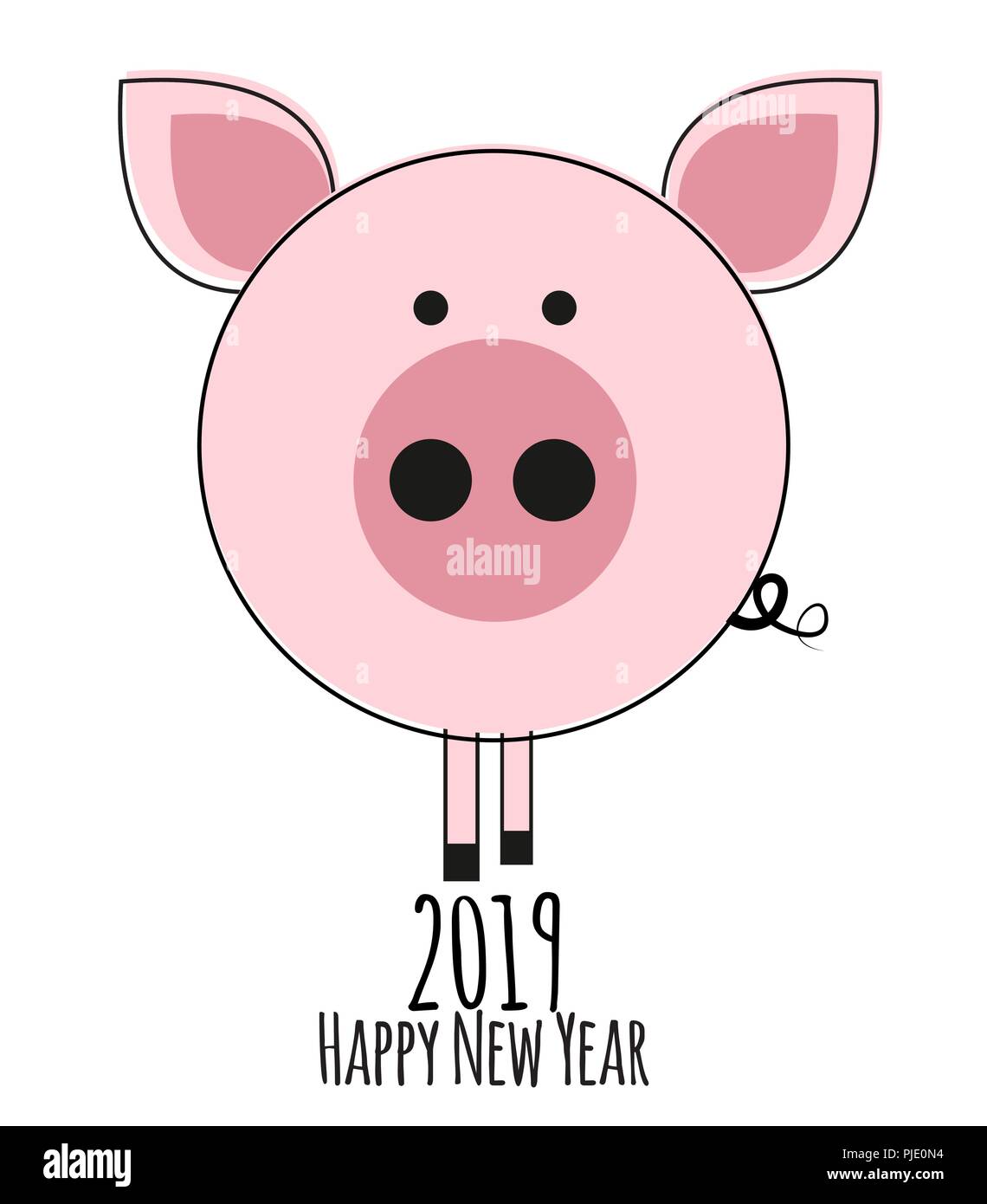 Happy New Year 2019 cute card design with cartoon pig. Vector ...