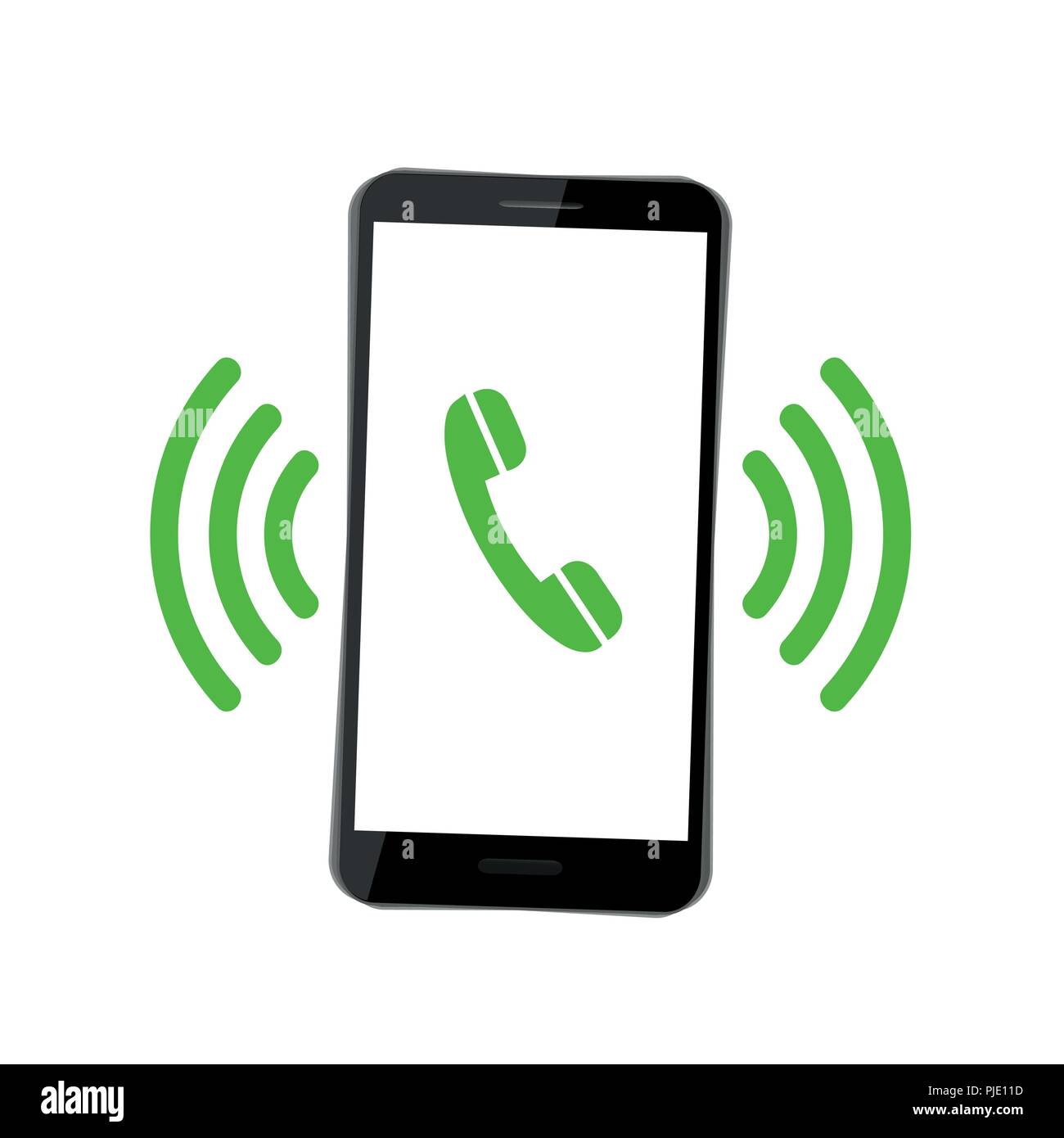 black smartphone mobile phone rings green telephone receiver vector illustration EPS10 Stock Vector