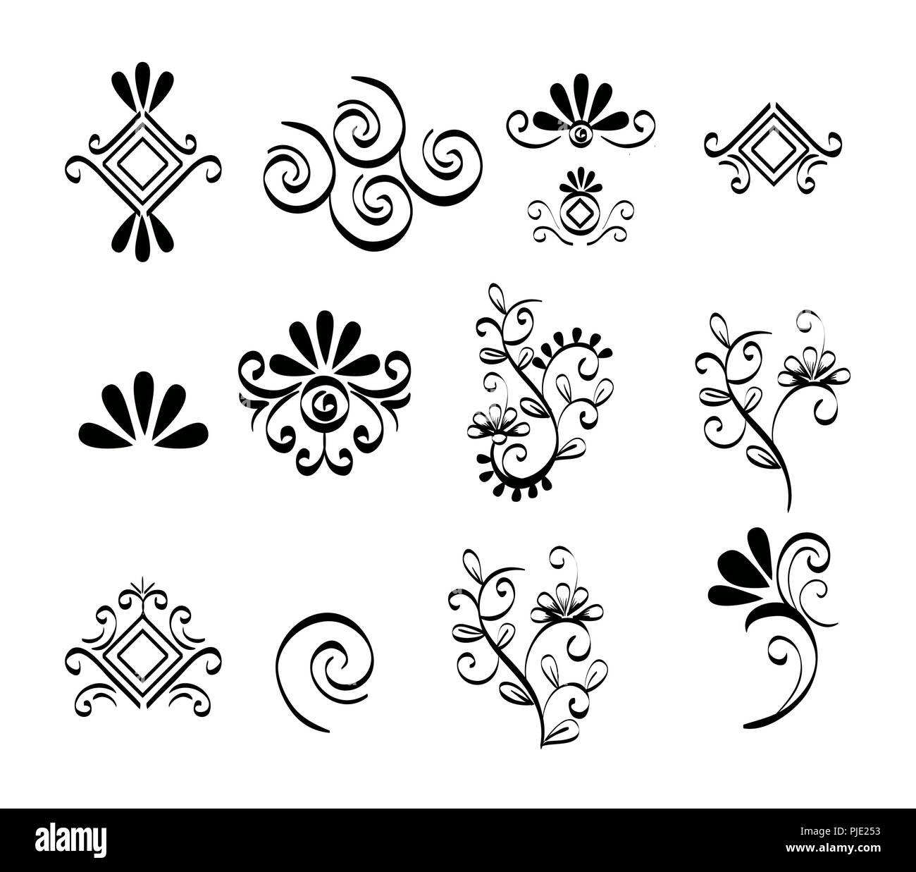set victorian and floral monochrome icons Stock Vector Image & Art - Alamy
