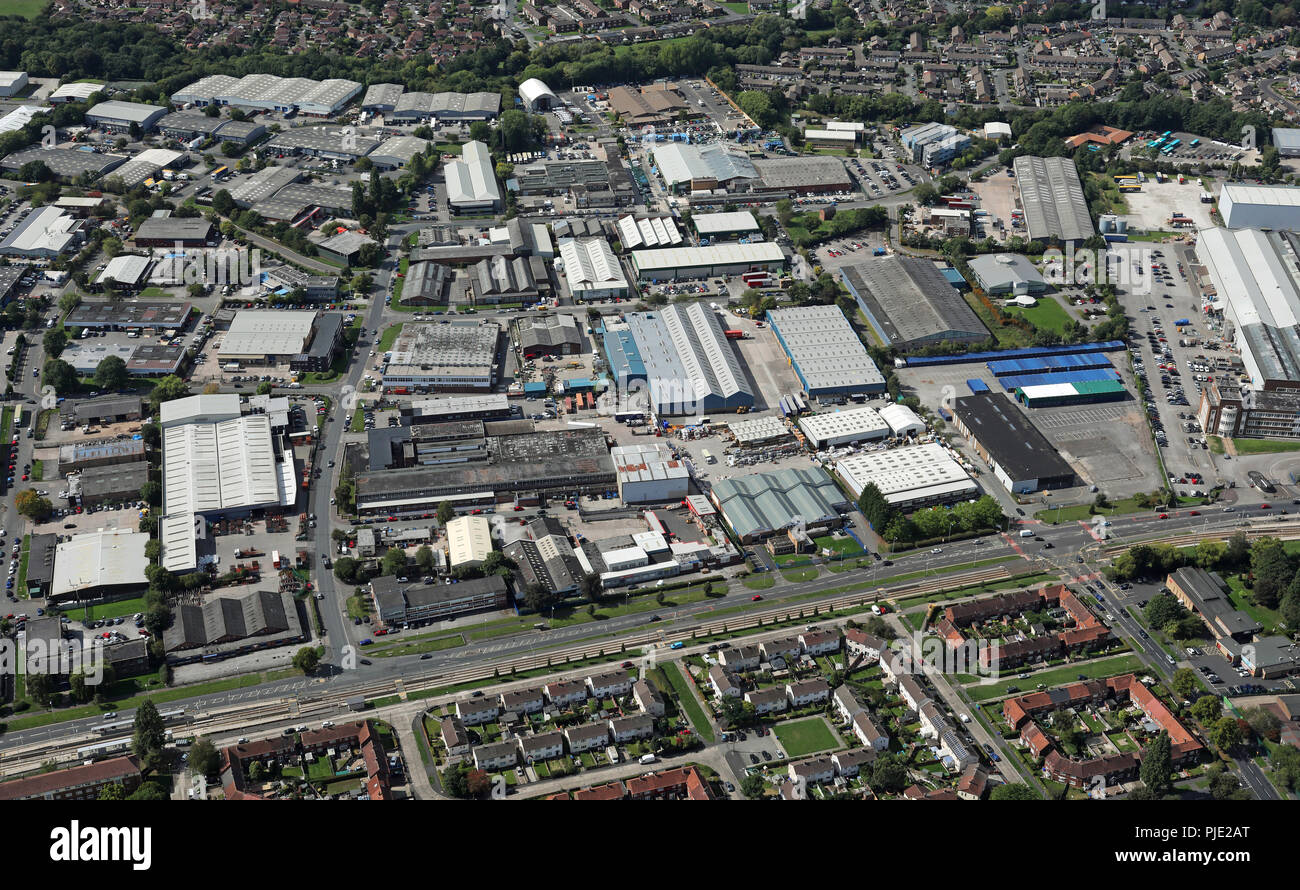 aerial view of Roundthorn Industrial Estate, Wythenshawe, Manchester Stock Photo