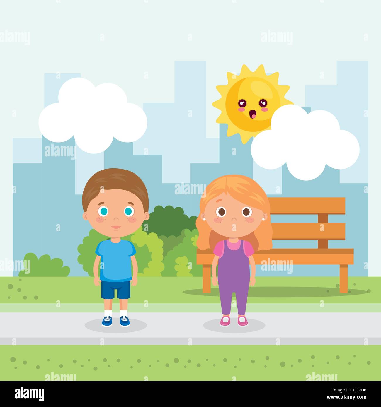 couple little kids in the park characters Stock Vector Image & Art - Alamy
