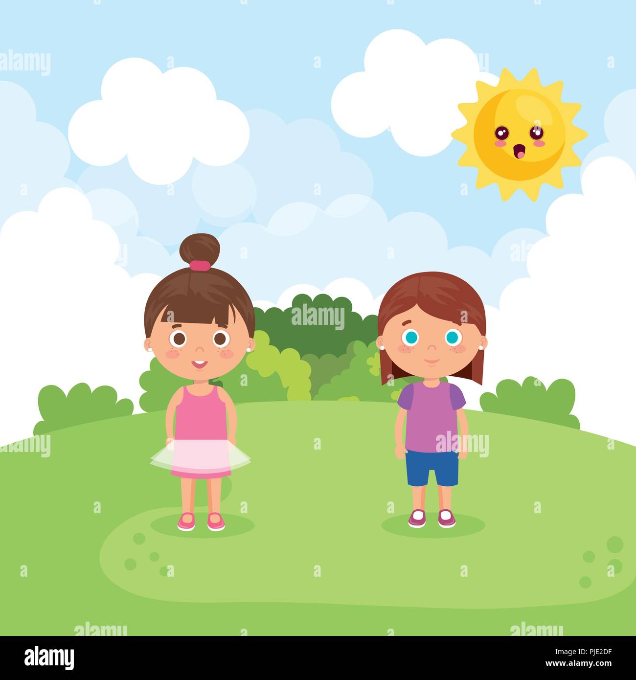 couple of little girls in the park characters Stock Vector Image & Art ...