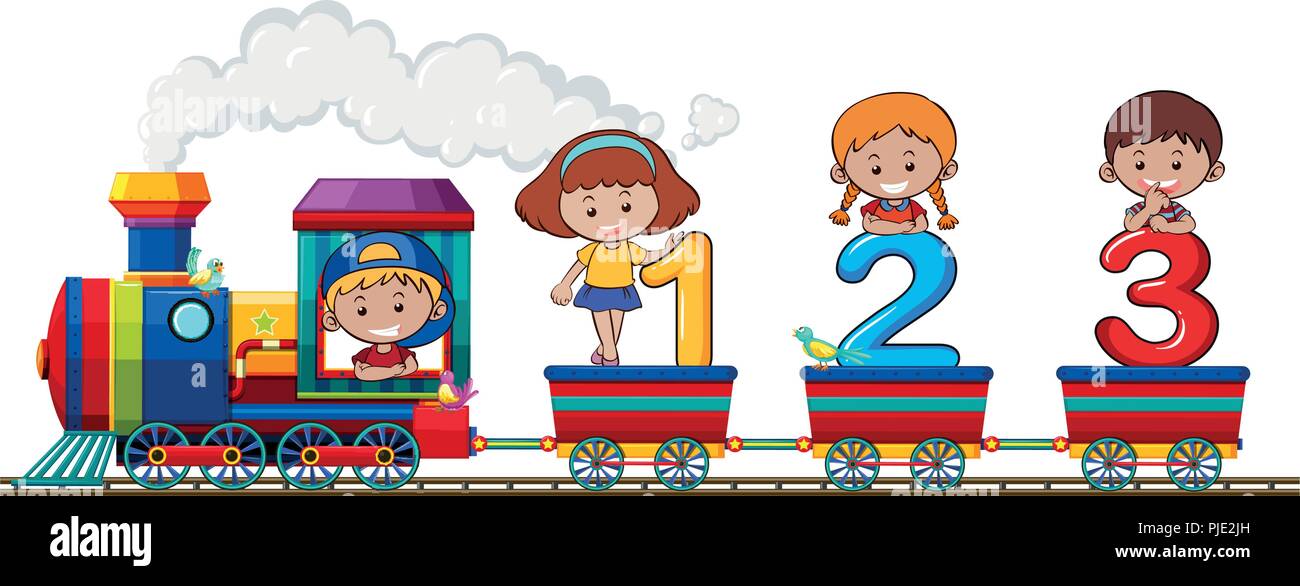 Children and number on the train illustration Stock Vector Image & Art ...