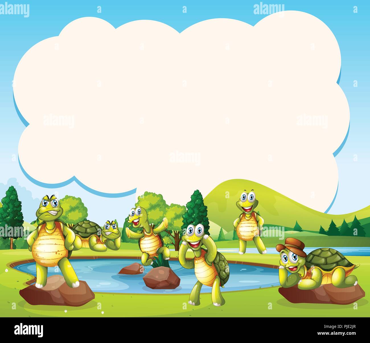 Happy turtle at the pond template illustration Stock Vector Image & Art