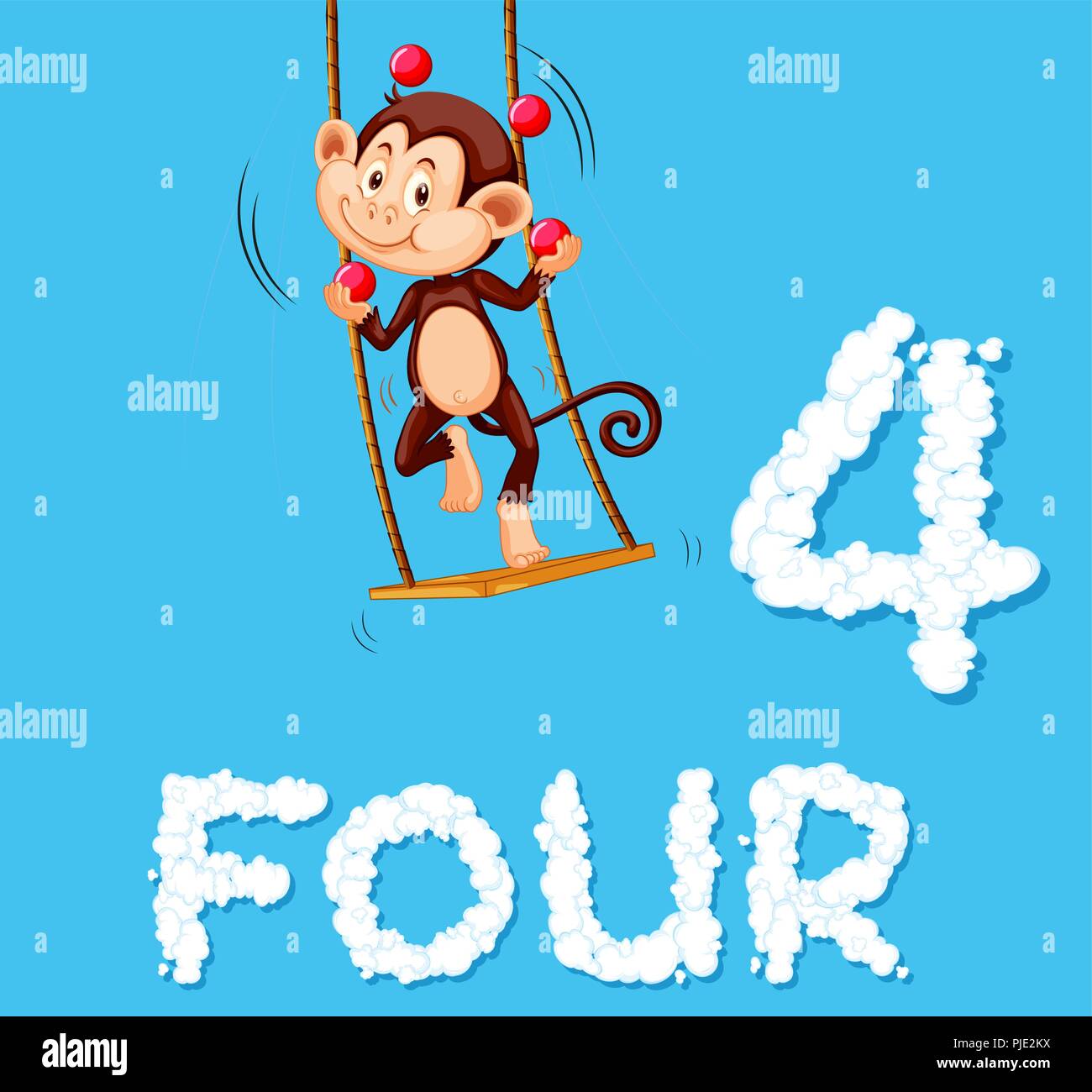 A monkey juggling four balls illustration Stock Vector