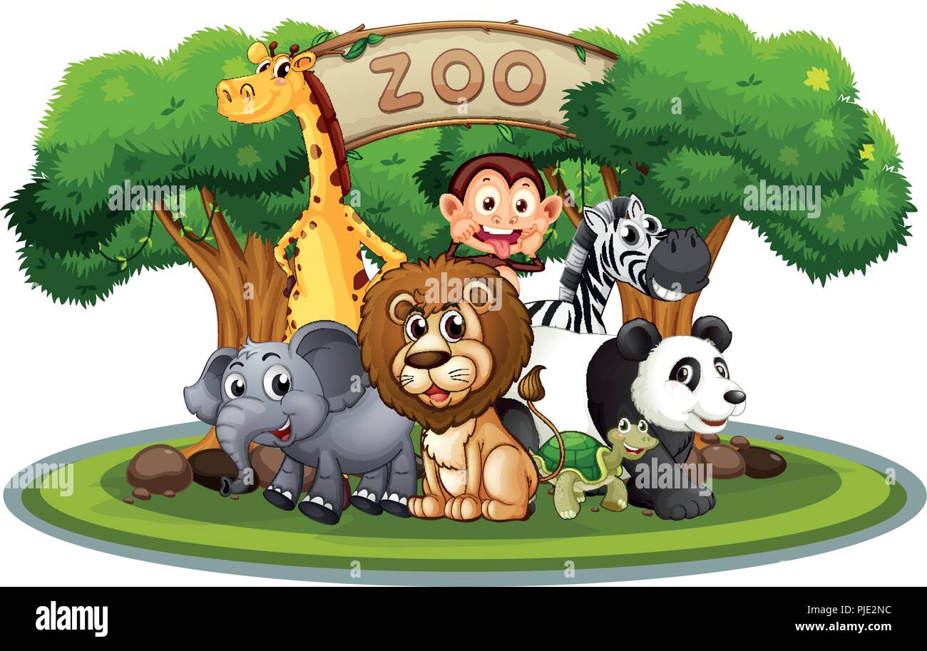 Cute animals in the zoo illustration Stock Vector Image & Art - Alamy