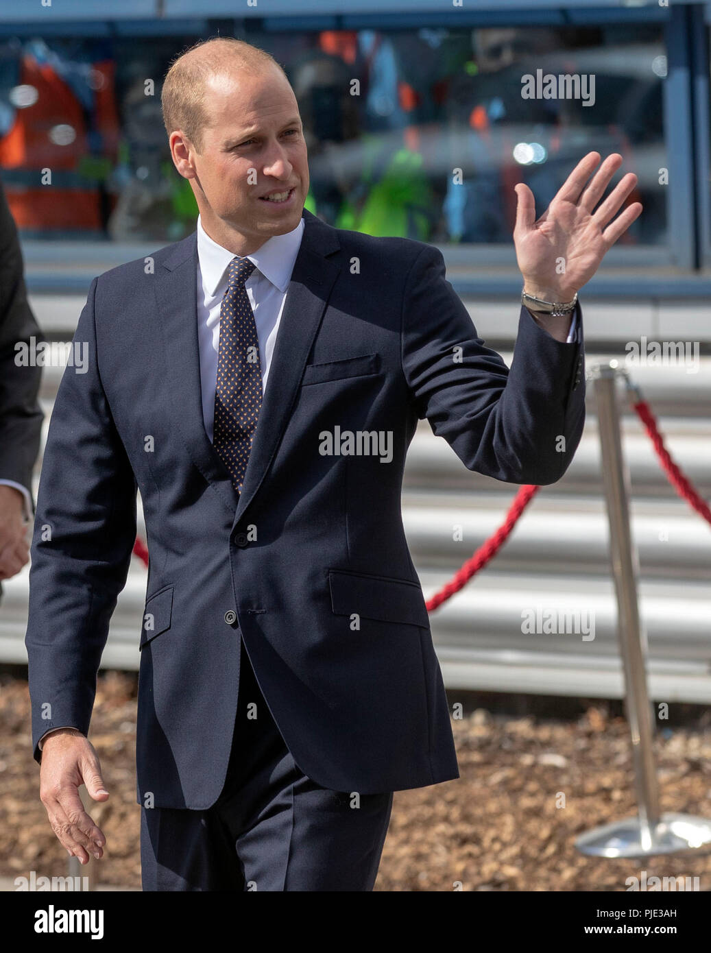 The Duke of Cambridge leaves the Royal Mail's Worldwide International Logistics Centre, Heathrow, London, following his meeting with United for Wildlife to tackle illegal trafficking of wildlife products. Stock Photo
